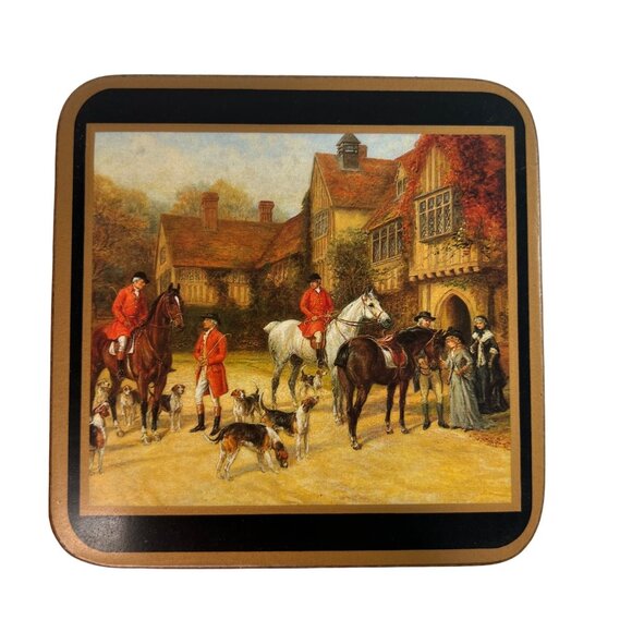 Vintage Pimpernel Equestrian Hunt Scene Tally Ho Coasters Set Of 5 Cork Backing - Picture 2 of 8